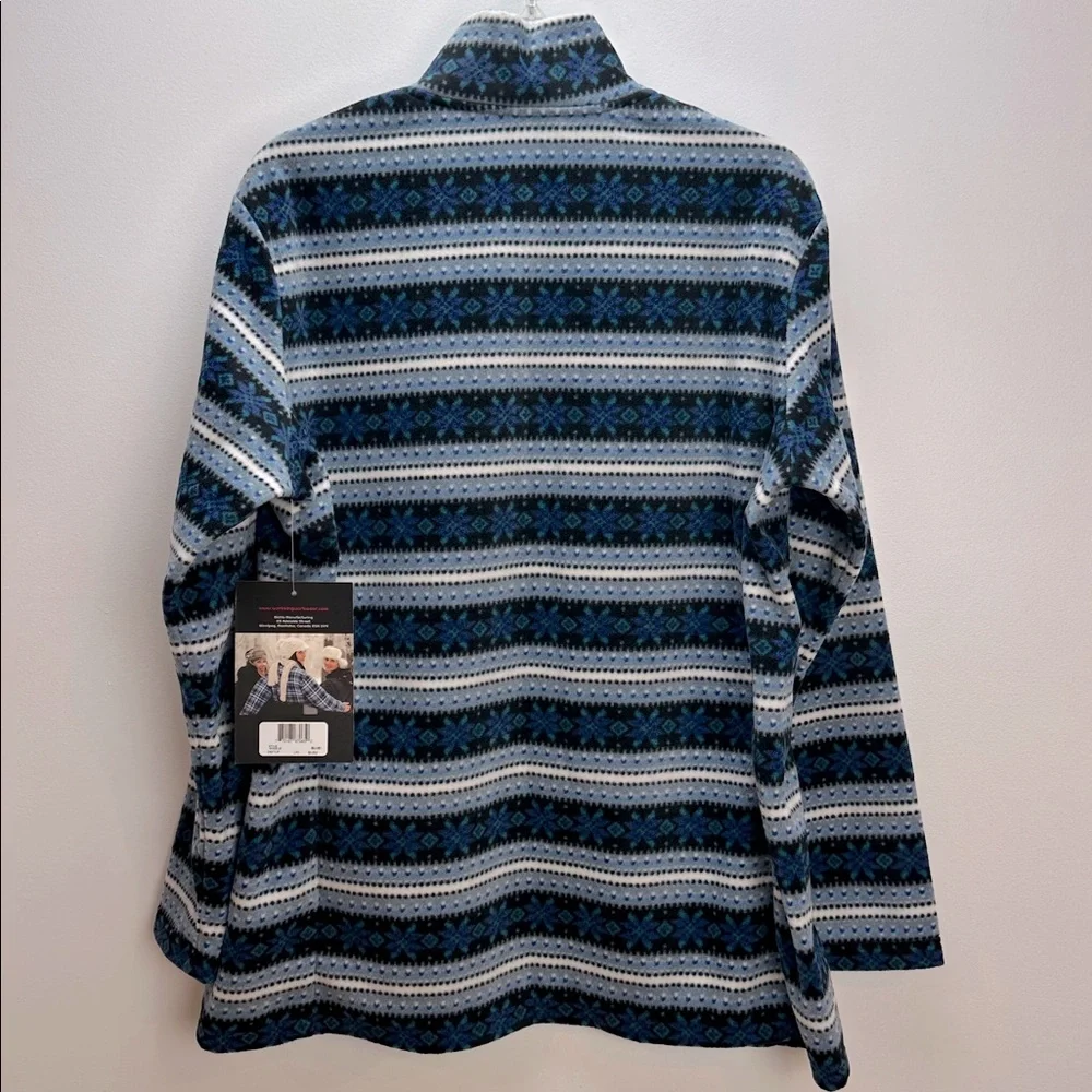 Women’s Gear Blue Fleece Snowflake Stripe Print Full Zip Light Jacket L‎ Pockets